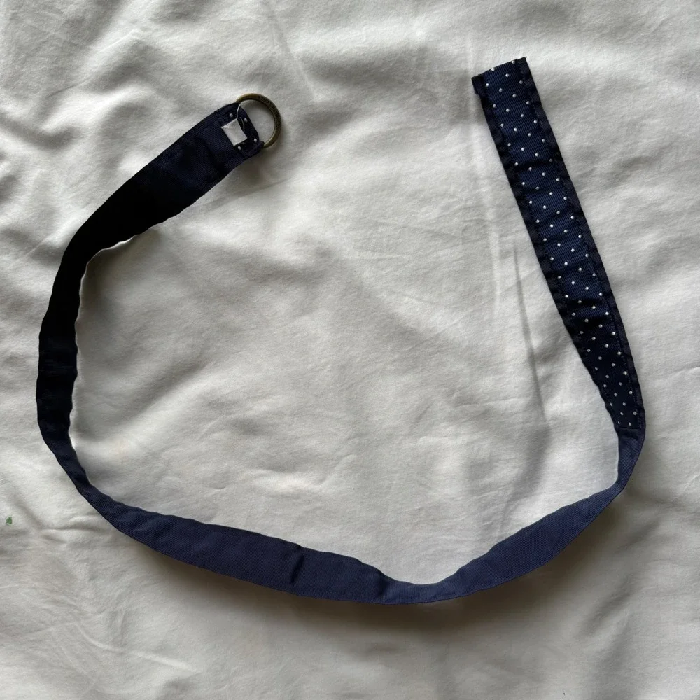 Polo Ralph Lauren Kids Navy Blue Polka Dot D-Ring Ribbon Belt Size 16 Preppy